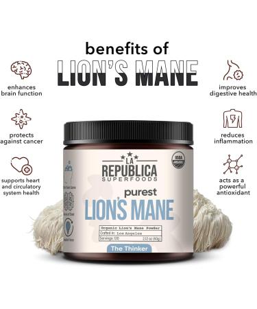 La Republica Lion's Mane Mushroom Powder - USDA Organic Extract, 120 Servings, Fair Trade, Vegan | Made in USA - Buy Online on GoSupps.com