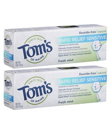 Tom's of Maine Natural Rapid Relief Sensitive Toothpaste Natural Toothpaste Sensitive Toothpaste Fresh Mint 4 Ounce (Pack of 2)