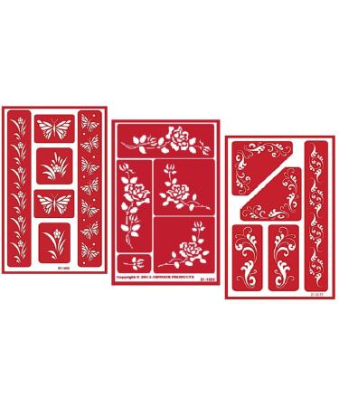 3 Armour Etch Over N Over Reusable Glass Etching Stencils Set | Butterfly, Fleur De Lis, Rose