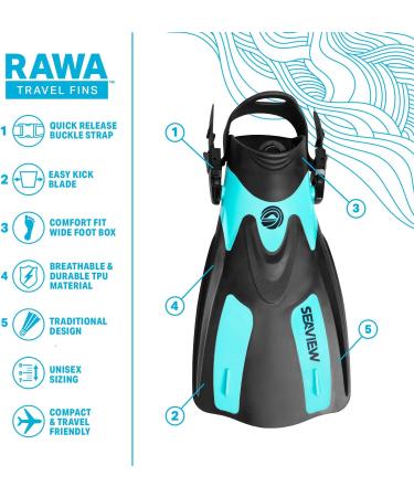 Seaview 180 RAWA Snorkel Fins - Adjustable Swim Fins for Travel - Snorkeling & Diving - Seafoam S/M - Buy Online on GoSupps.com