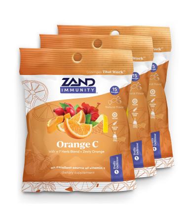 Zand Immunity Orange C HerbaLozenge | Vitamin C Throat Drops w/Soothing Herb Extracts | Non-GMO (3 Bags, 15 Lozenges) 15 Count (Pack of 3)
