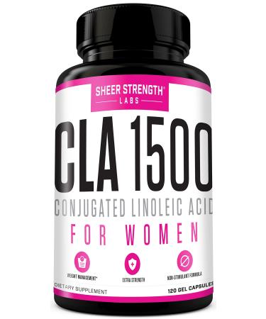 Extra Strength CLA for Women - 1500mg High Potency Weight Management Supplement - Stimulant-Free Conjugated Lineolic Acid from Safflower Oil - 120 Ct - Sheer Strength - Packaging May Vary
