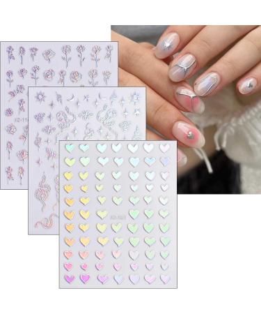 Aurora Holographic Nail Stickers 16 Sheets Self-Adhesive Nail Decal Glitter Stars Heart Nail Art Decoration Design Supplies - Buy Online on GoSupps.com