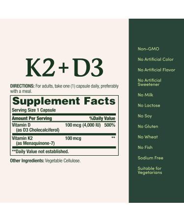 Nature's Bounty Vitamin D3 K2 Supplement 4000 IU Vitamin D3 Plus 100 mcg of Vitamin K Supplements for Adults for Heart & Bone Health Support 30 Day Supply 30 Vegetarian Capsules (Pack of 3) - Buy Online on GoSupps.com
