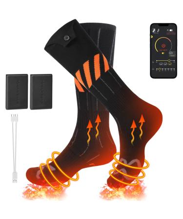 RELIRELIA Heated Socks, Rechargeable Heated Socks with APP Control for Men Women Feet Warmer for Winter Hunting Fishing Winter Skiing Outdoors Battery Included L-Orange
