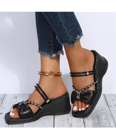 Shop XTZ YGLD Women's Wedge Sandals - Rhinestone Open-Toe Beach Shoes for Spring & Summer | Black 6.5 UK - Buy Online on GoSupps.com