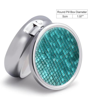 Buy Round Turquoise Pill Box - Small Dot Tiles Print 3 Compartment Portable Medicine Organizer - Decorative Metal Pocket Pill Case - Buy Online on GoSupps.com