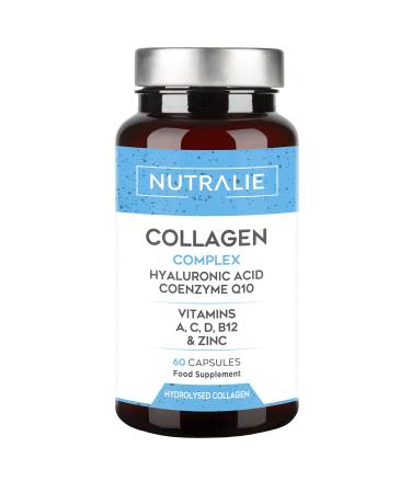 Collagen + Hyaluronic Acid + Coenzyme Q10 + Vitamins A C D and B12 + Zinc | for Skin Joints and Hair | Hydrolysed Collagen 60 Capsules | Nutralie