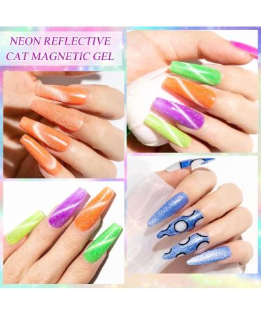 MIZHSE Neon Reflective Cat Eye Gel Nail Polish Set - Fluorescent Glitter Magnetic Neon Gel Varnish - Buy Online on GoSupps.com