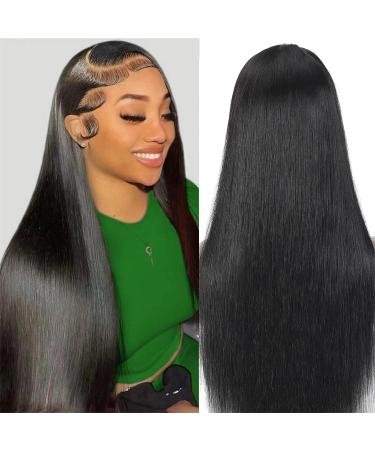 Frontal Wigs Human Hair  Straight HD Lace Front Wigs Human Hair 13x4 Glueless Black Wigs for Black Women Human Hair Pre Plucked Bleached Knots 150% Density Brazilian Virgin Human Hair Wig (22inch) 22 Inch 13x4 Black Stra...