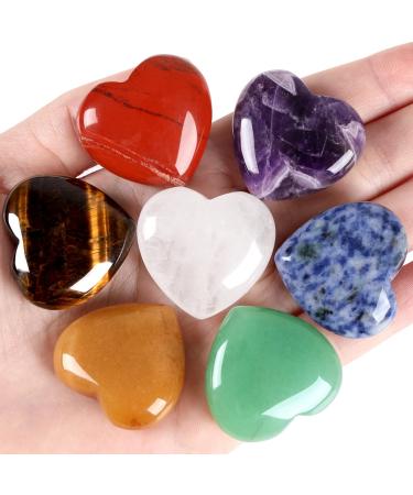 Xianvxi 1.2 "Heart stones amethyst stone chakra stones green aventurine clear quartz medicinal crystals Heart stones large gemstones set 7PC multicolored - 7 pcs.