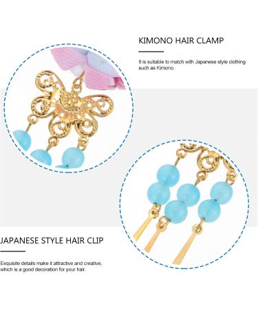 Minkissy) Hair Clip 1 Pair Japanese Style Hair Clips Tassel Flower Kimono Traditional Hairpins Barrette Hair Clamp Bride Hanfu Accessory for Womens Girls (Blue Japanese - Buy Online on GoSupps.com