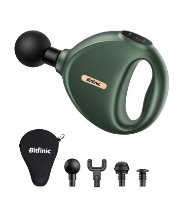Bitfinic Mini Massage Gun Portable Deep Tissue Percussion Muscle Back Massager for Pain Relief with 4 Massage Heads 4 Speed High-Intensity Green