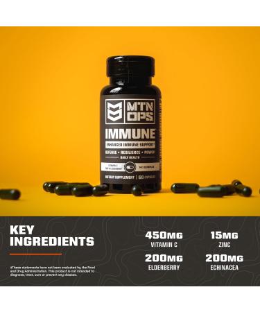 MTN OPS Immune Capsules Daily Immune Support with Vitamin D Vitamin C Zinc Elderberry Echinacea & Antioxidants - 60 Easy-Swallow Capsules - 30 Servings - Buy Online on GoSupps.com