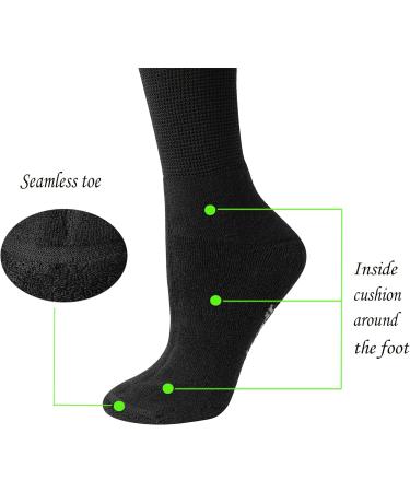 Yomandamor Women's Cushioned Crew Diabetic Socks - 4 Pairs Thick Non-Binding Top Boot & Dress Socks (Size 9-11) - Black - Buy Online on GoSupps.com
