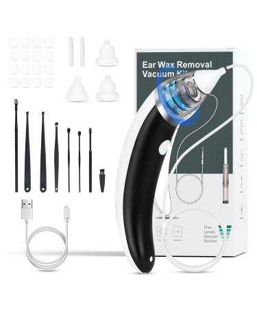 Ear Wax Remover Ear Wax Vacuum 5 Levels Strong Suction Ear Wax Removal Kit USB Charge Ear Wax Vacuum Reusable Ear Wax Removal Tool Suitable for Adults Kids(Black)