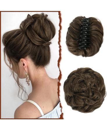 RPAEOY hair parts dutt with bracket curly wavy hair tie with hair messy bun clamp synthetic hair scrunchy hair parts for women (dark brown)