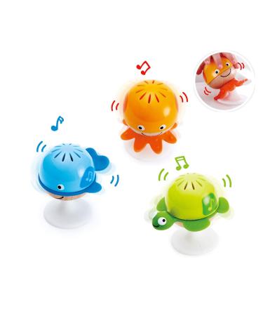 Hape Put-Stay Rattle Set | Three Sea Animal Suction Rattle Toys, Baby Educational Toy Set, Multi, 5'' x 2'' (E0330)