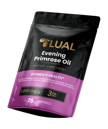Women's Health Evening Primrose Oil Softgels | Omega-6 Fatty Acid for Women's Health | Lual Evening Primrose Oil Capsules 1000mg 75 Count