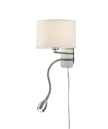 Lightling Modern wall lamp in nickel matt with adjustable reading arm fabric screen white 1 x E14 max. 40W 20 cm height: 23.5 cm wall light white
