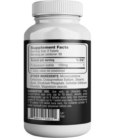 Potassium Iodide130 mg - KI Tablets- Potassium130 mg - USA Made Potassium Iodine Pills YODO Naciente Yoduro de potasio - 120 Tablets 120 Count (Pack of 1) - Buy Online on GoSupps.com