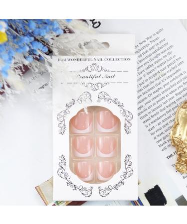 French Tip Press on Toenails for Women - Pink Nude White Glitter Design - 24Pcs - Buy Online on GoSupps.com