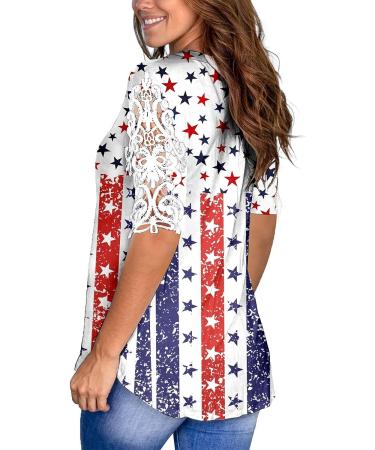 4th of July Women's Patriotic T-Shirt V-Neck Short Sleeve Blouse - USA American Flag Loose Fit Tee in Blue (Medium) - Buy Online on GoSupps.com