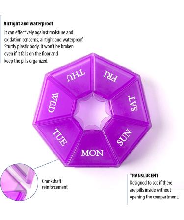 7-Sided Portable Pill Box - Small Weekly Medicine Planner & Vitamin Holder - Purple - Buy Online on GoSupps.com