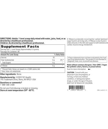 Klaire Labs D-Ribose Powder | Energy Metabolism & Cardiovascular Support | Hypoallergenic Supplement | Natural Sweet Taste | Mix with Water or Juice - 300g - Buy Online on GoSupps.com
