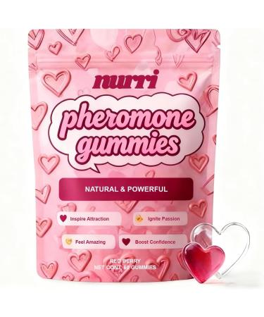 Nurri Pheromone Gummies for Her Gomitas De Feromonas para Mujer with Slippery Elm Supports Balance Confidence & Social Vibe Strawberry Flavor 60 Gummies (1)