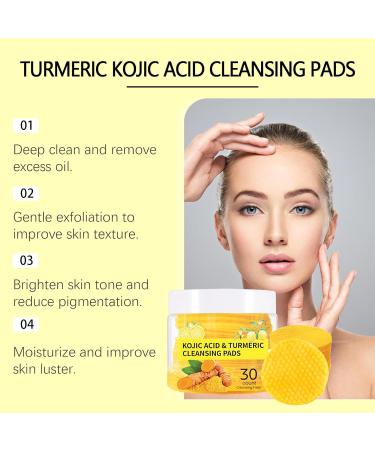Kojic Acid & Turmeric Pads - Tumeric Kojic Acid Cleansing Pads - Exfoliating Pads for Face & Body - Face Pads for Skincare - Face Exfoliator Pad for Even Skin Tone Pore Cleansing - 30 Pads - Buy Online on GoSupps.com