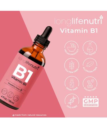 LongLifeNutri Vitamin B1 Liquid Drops - Thiamine Mononitrate Organic Supplement for Energy and Nerve Health Fast Absorption 4 FL OZ 5-Month Supply Lab Tested Made in USA 4 Fl Oz (Pack of 1) - Buy Online on GoSupps.com