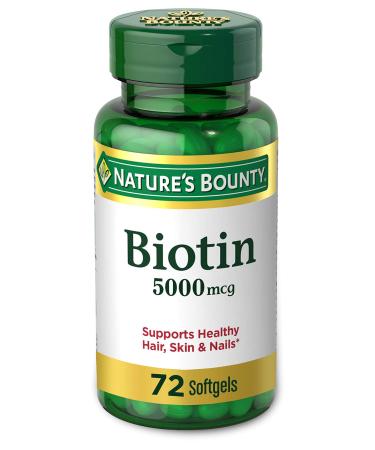 Biotin by Nature's Bounty, Vitamin Supplement, Supports Metabolism for Energy and Healthy Hair, Skin, and Nails, 5000 mcg, 72 Softgels