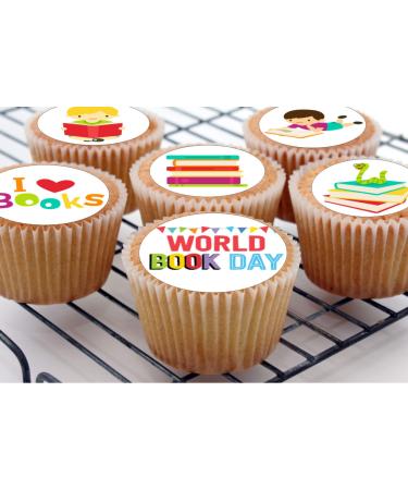 24 Reading World Book Day edible PRE CUT style kids childrens party decorations Wafer Paper Cupcake Fairy Cake Toppers