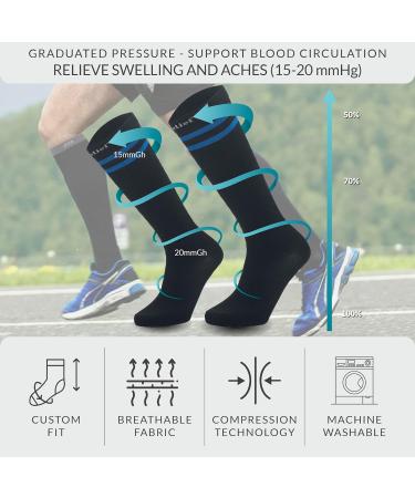 360 RELIEF - Flight Compression Socks Supports | Blood Circulation Travel Work L-XL 2Pairs-Black with 2 Blue lines - Buy Online on GoSupps.com