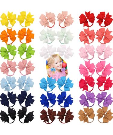 40Pcs Baby Girls 3.5'' Boutique Grosgrain Ribbon Hair Bows Elastic Hair Ties Ponytail Holder Hair Bands in Pairs for Girls Toddlers Kids Children Teens solid