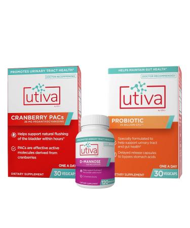 Szio+ 10% Bundle Utiva Cranberry PACs 30 Vegi Capsules + Utiva D-Mannose 500mg 120 Capsules + Utiva Probiotic 30 Delayed Release Vegi Capsules