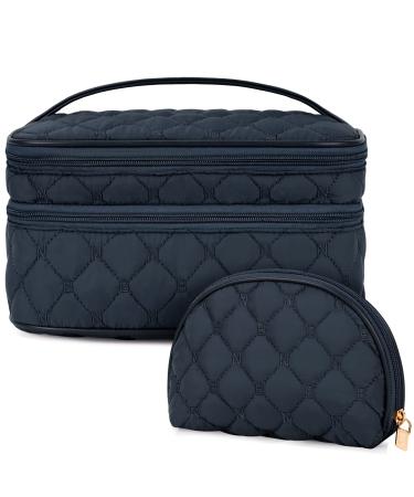 Makeup Bag with Accessories Storage Bag Large Portable Cosmetic Bag for Train Travel Makeup Brush Organizer Toiletry Case Waterproof Soft Handle Make Up Case for Women and Girls, Dark Blue