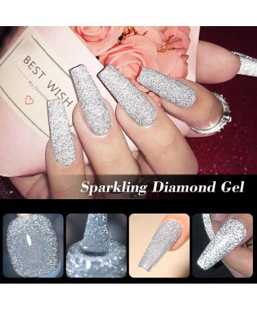 Supwee 10ml Reflective Glitter Gel Nail Polish - Silver Sparkling Diamond Soak Off UV Gel - Buy Online on GoSupps.com