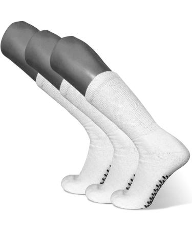 Diabetic Men's Non Skid Crew Socks with Circulatory Health Benefits - White 3 Pack - Buy Online on GoSupps.com