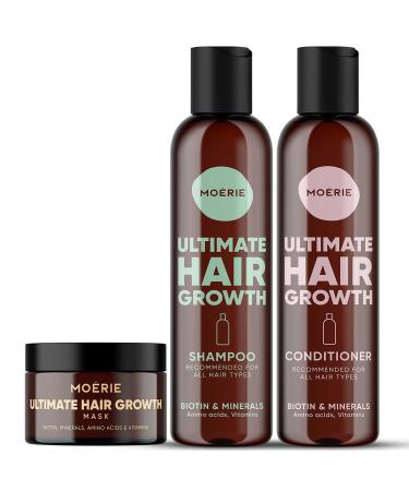 Moerie Ultimate Mineral Shampoo and Conditioner Plus Hair Mask   Volumizing Hair Care Set   For Longer  Thicker  Fuller Hair - Vegan Friendly Hair Growth Products   Paraben & Silicone Free - 3 items
