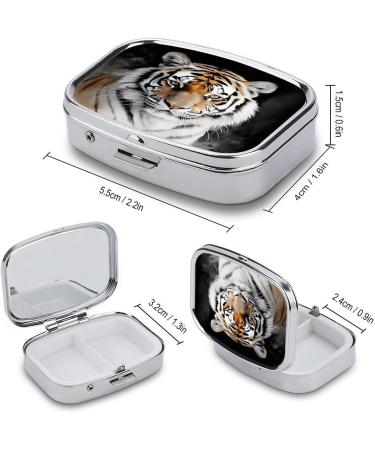 Tiger Print Pill Box | 2 Compartment Decorative Metal Organizer for Pocket & Purse | Portable Medicine Case - Buy Online on GoSupps.com