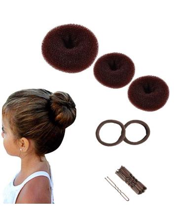 3 pieces Donut Hair Bun Maker Set with 2 elastic hair band 10 U-shape hairpise hairpin dutt pillow dutt maker for children girls women (brown) - Buy Online on GoSupps.com