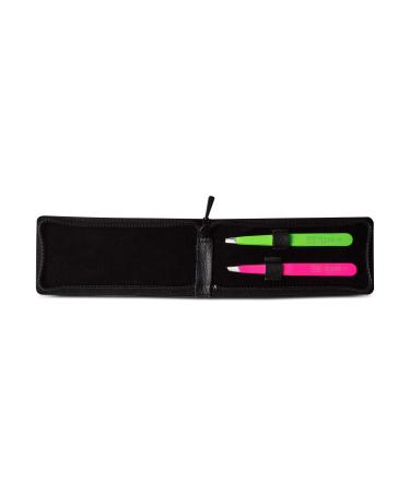 Nippes Solingen Tentet set 2-part diagonal and angled in leather case plucking eyebrows pointed tweezers pointed to precise hair removal made in Germany multicolored 1 piece of tweezers set set