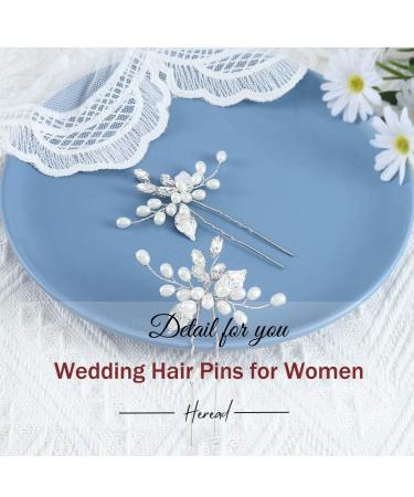 Heread Pearl Bride Wedding Hair Pins - Silver Crystal Bridal Hair Pieces for Women - Pack of 2 - Buy Online on GoSupps.com