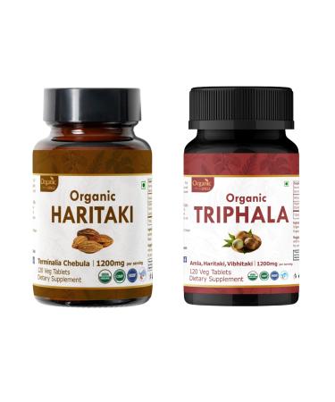ORGANIC SPREE Haritaki & Triphala Guggulu USDA Organic Terminalia Chebula 120 Tablets & Ayurvedic Gut Blend Supports Digestive Health*
