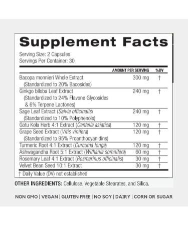 Palo Nutrition Brain Booster - Focus, Memory & Clarity - Ginkgo Biloba, Bacopa Monnieri, Ashwagandha & Turmeric - Gluten Free Nootropic - Buy Online on GoSupps.com