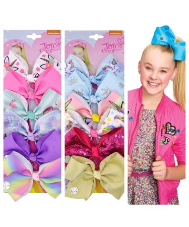 JOJO SIWA 12pcs Hair Bows Clips for Girls ( 2 Set) - 5 Inches Alligator Clips for Girls Large Bow (1)