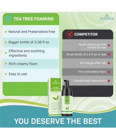 Noheva Tea Tree Oil Foaming Cleanser for Eyelash & Lid Irritations | Organic Ingredients for Stye Eyes & Dryness | All Skin Types | 100ml (Pack of 2) - Buy Online on GoSupps.com