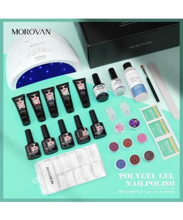 Morovan Poly Gel Nail Kit with 48W LED Lamp and Glitter Prep - Extension Gel, Primer, & Nail Art Supplies - Buy Online on GoSupps.com